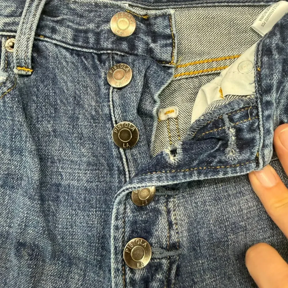 Pistola Women's Button Fly‎ Distressed Straight Leg Blue Denim Jeans Size 27